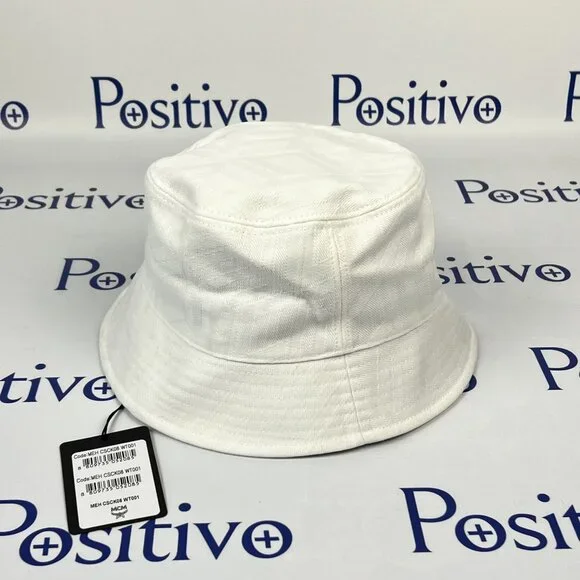 MCM White Cubic Logo Denim Jacquard Bucket Hat One Size - Picture 2 of 7